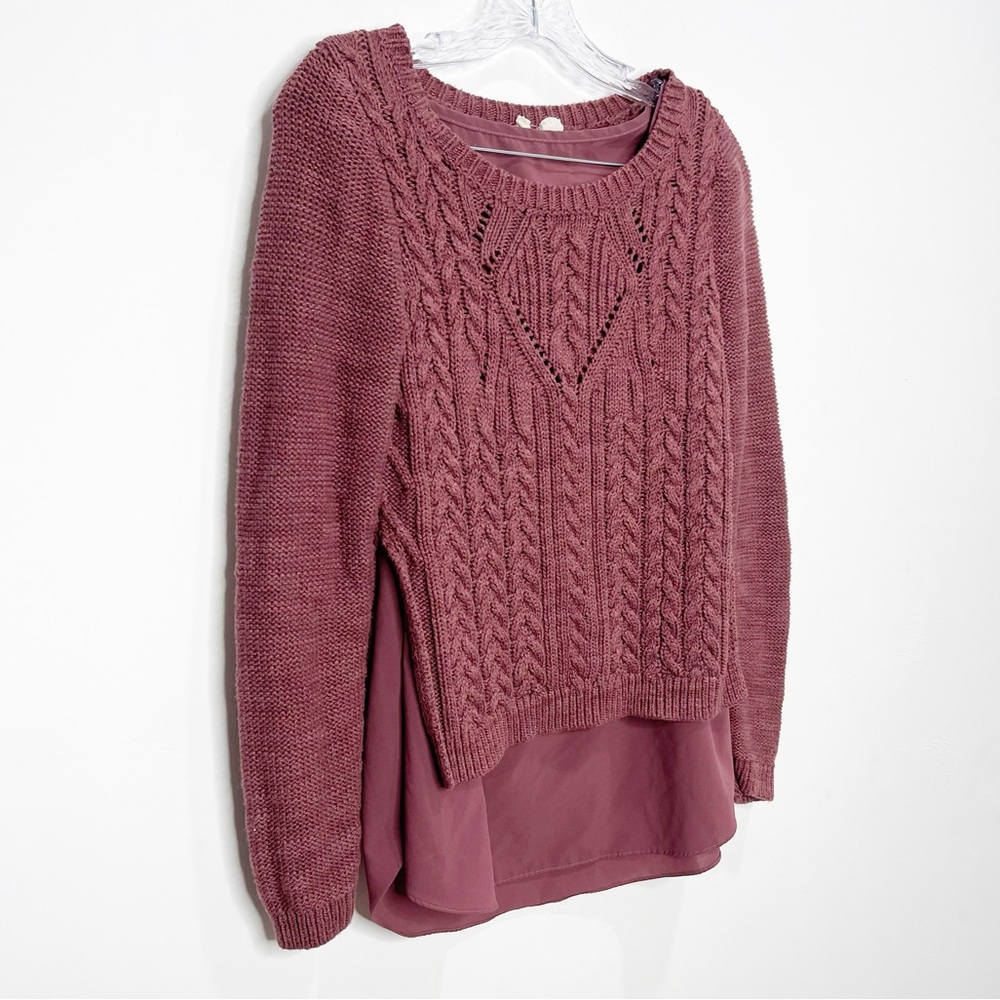 Anthropologie Moth Burgundy Cable Knit Twofer Sweater Size Medium